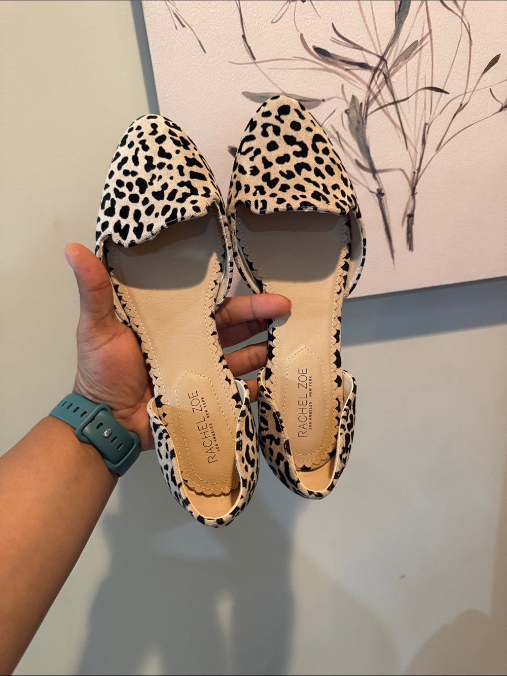 Rachel Zoe Cream and Black Leopard D'Orsay Pointed Flats